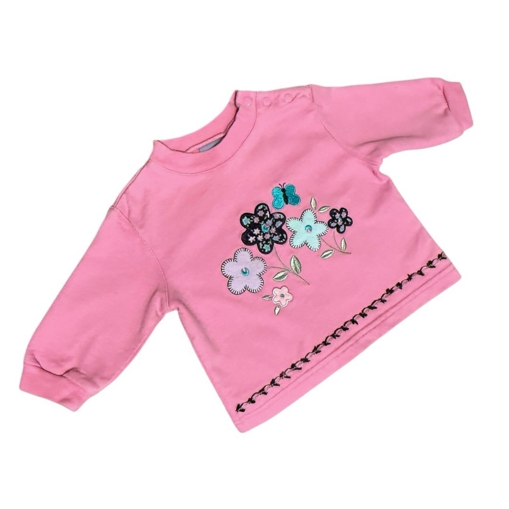 Vintage 1990s Koala Kids Pink Embroidered Sweatshirt 3–6M Floral Butterfly Top